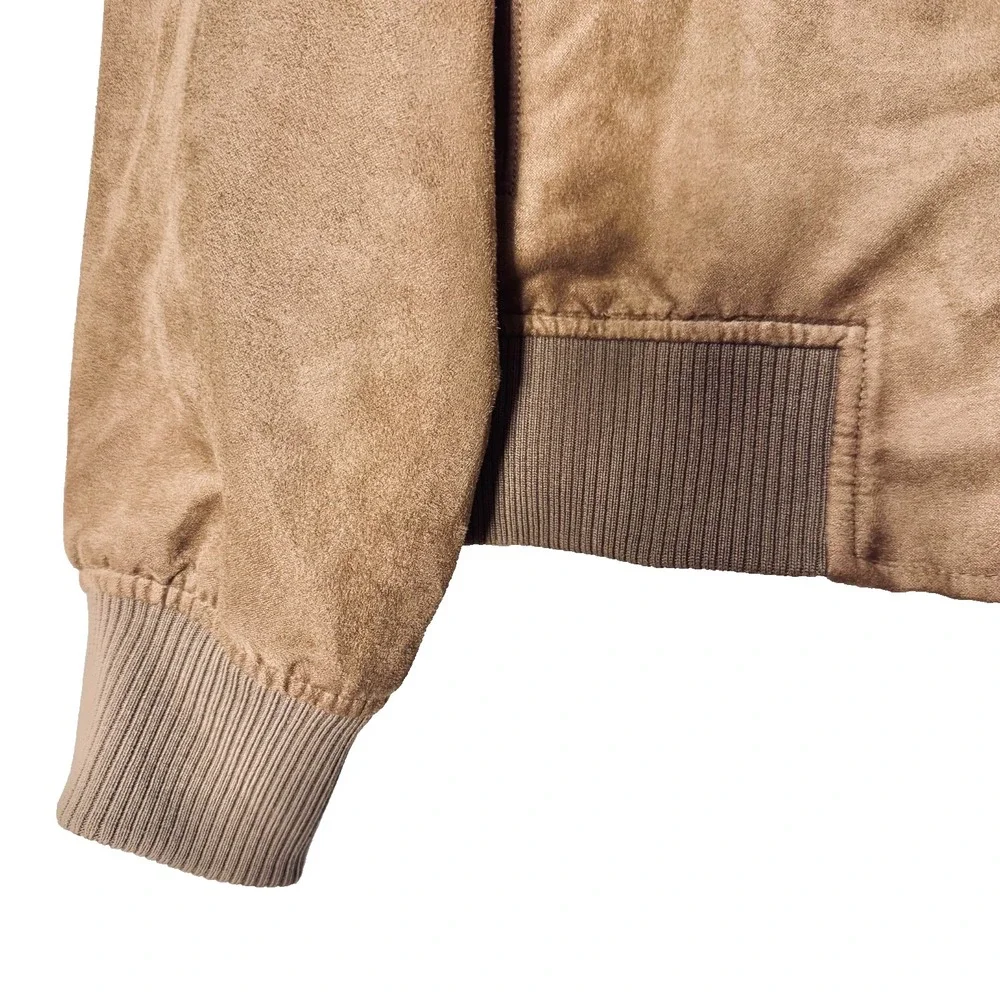 Banana Republic Medium Tan Faux Suede Bomber Jacket Old Money Moto Minimalist
